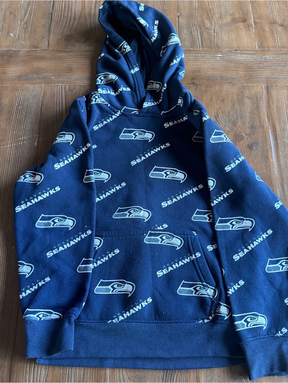 NFL Yourh Navy All-Over Seahawks Logo Crewneck Hoodie